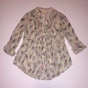 Anthropologie Maeve pintucked Blouse bird print